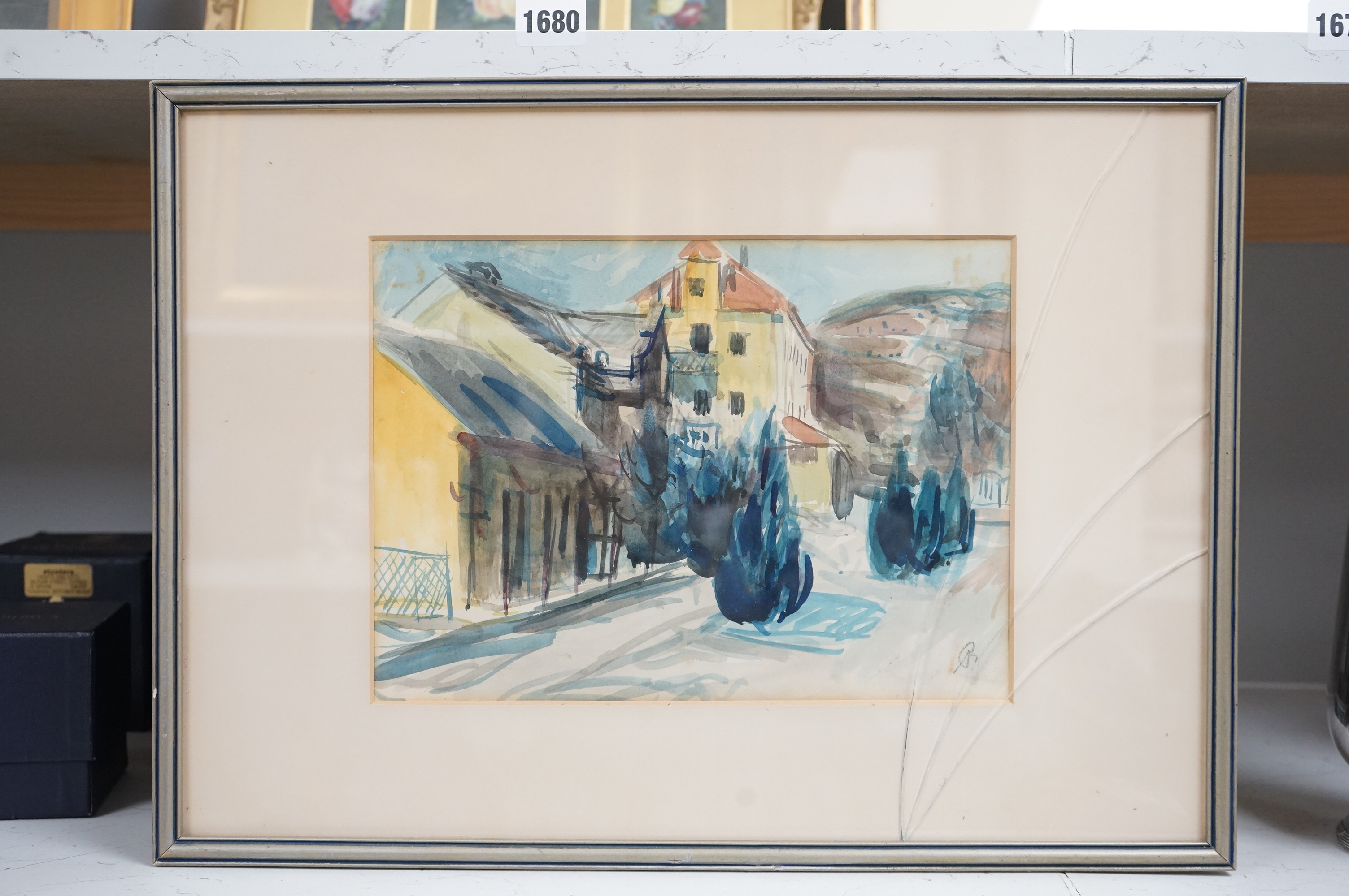 Bernath Aurel (Hungarian, 1895-1982), watercolour, Village street scene, monogrammed, 20 x 28cm